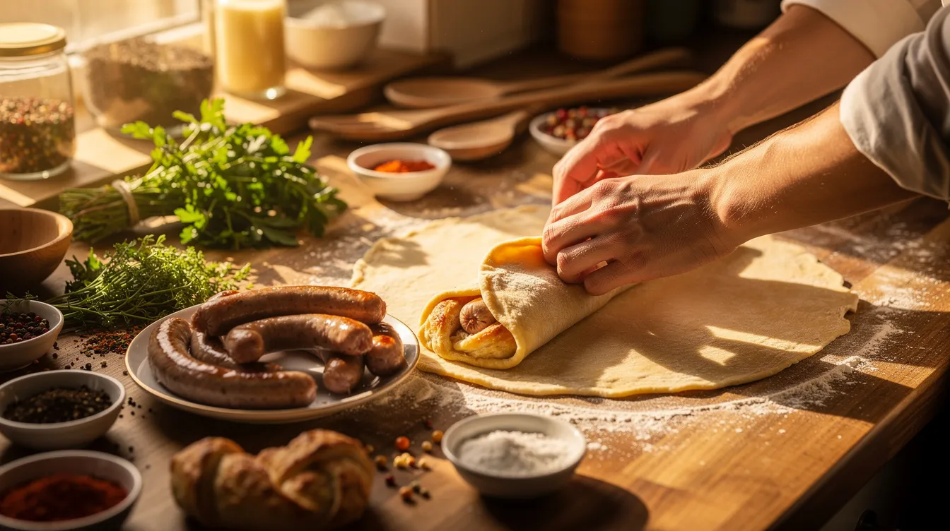 Étapes de préparation du feuilleté saucisse