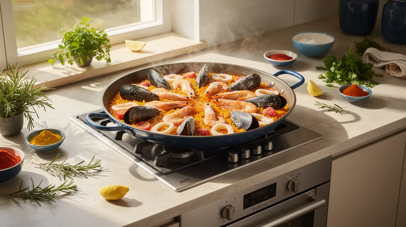 Étapes de préparation de la paella aux fruits de mer