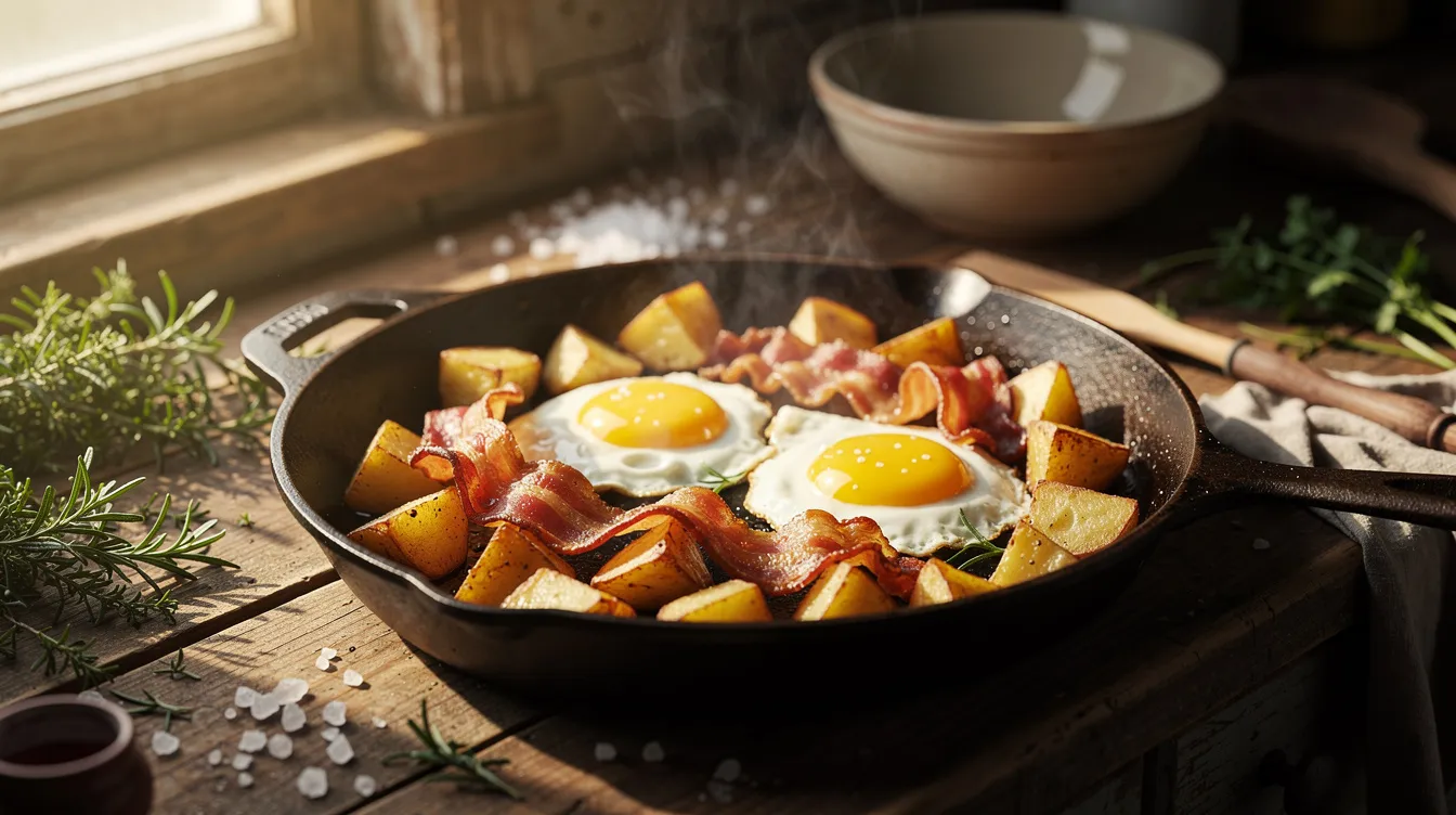 Recette 3 : Pommes de terre sautées au lard et œufs